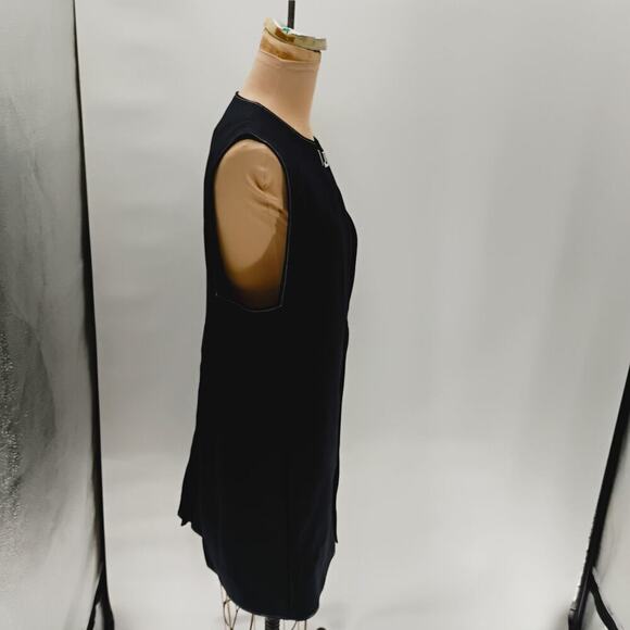 ZARA LONG dark blue vest open clasp contrast stitch long lined vest open front - Picture 9 of 12